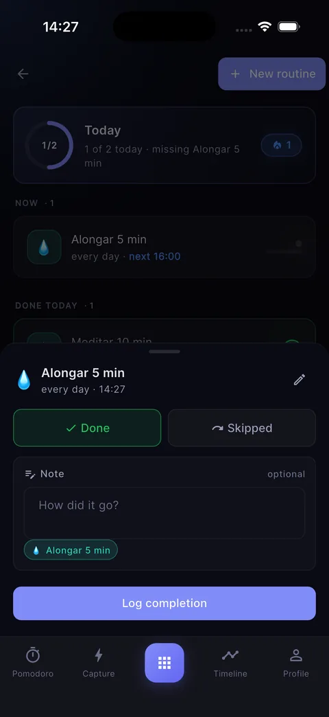 Routine completion sheet