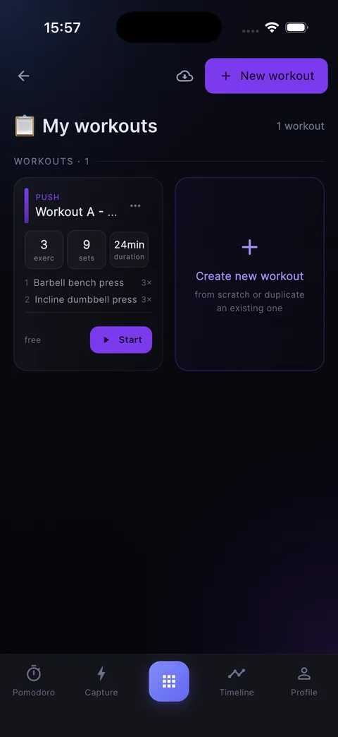 List of saved workouts