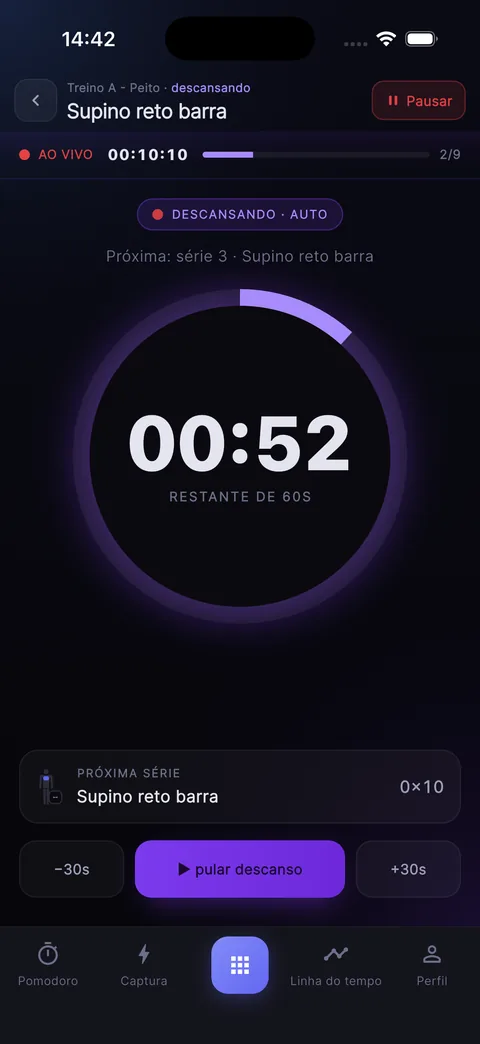 Sessão de treino em descanso